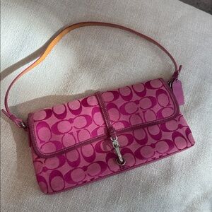 Vintage Coach Pink Signature Jacquard Shoulder Bag Y2K Rare 2004